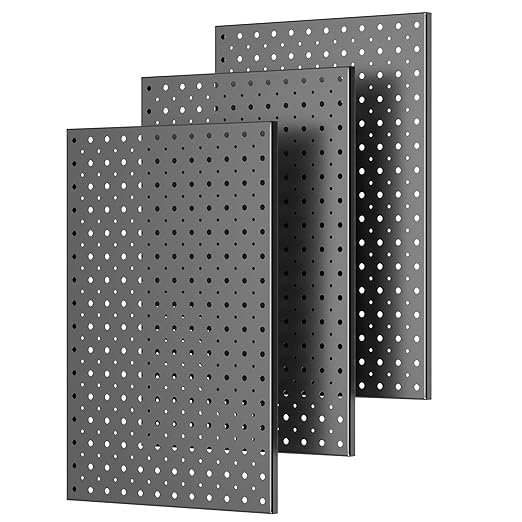 Metal Pegboard Panels 16×12 Inch, Wall-Mounted Tool Organizer Boards, Modular Pegboards for Garage, Workshop, Kitchen, Workbench, or Storage Room (3 PCS, Black)