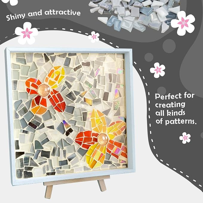 LITMIND 1.1LB Grey White Mixed Irregular Glass Scraps Mosaic Tiles - Image 3