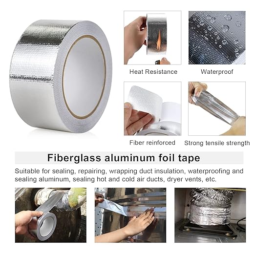 BOMEI PACK Adhesive Aluminum Foil Heat Shield Tape 2 Pack Barrier Fiberglass Thermal Insulation Reflective Material High Temp Protection (2 inch)