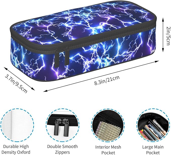 Cool Blue Purple Electric Lightning Pencil Case Organizer Big Capacity Pencil - Image 5
