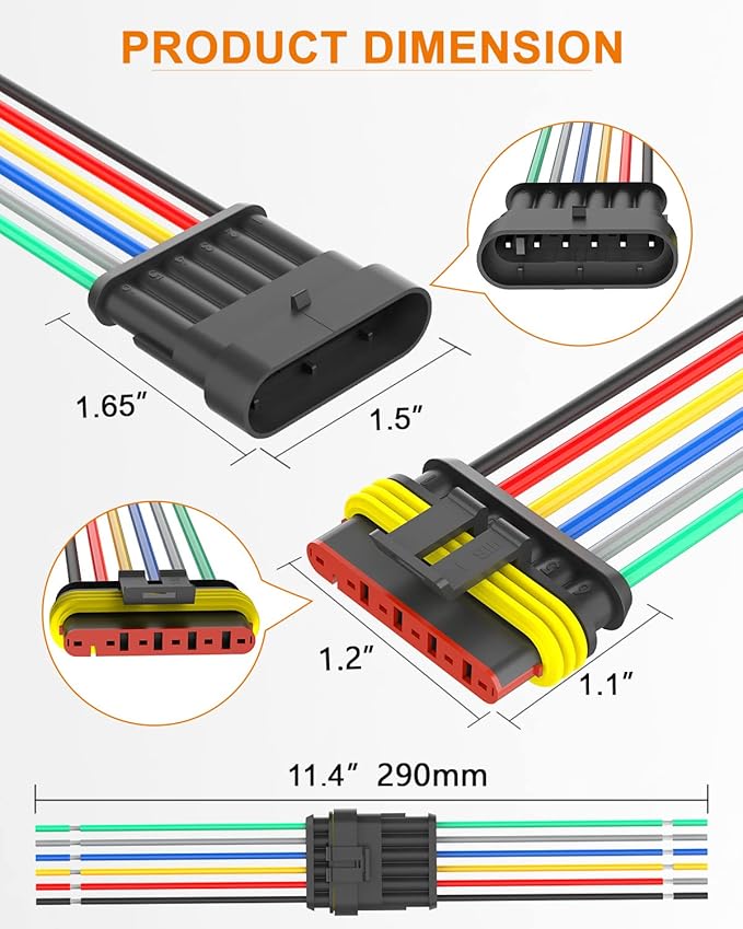 NAOEVO 6 Pin Connector Waterproof，16 AWG 6 Wire Connectors, Automotive Electrical Connectors Male And Female Way With Heat Shrink Tubing For Car Truck Boat Wire Connection, 6 Kits
