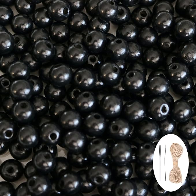 400Pcs Black Wooden Beads with Hole, Round Loose Natural Wood Spacer Beads with by SMANTA