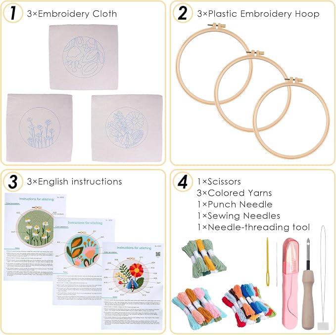 Peotclola Punch Needle Kit for Adults, 3 Sets Punch Needle Kits Beginner DIY - Image 3