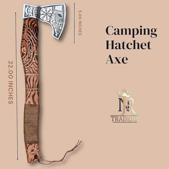 Custom Gift Forged Carbon Steel Viking Axe, Viking Bearded Deocrative Throwing Axe 22 inch 3738