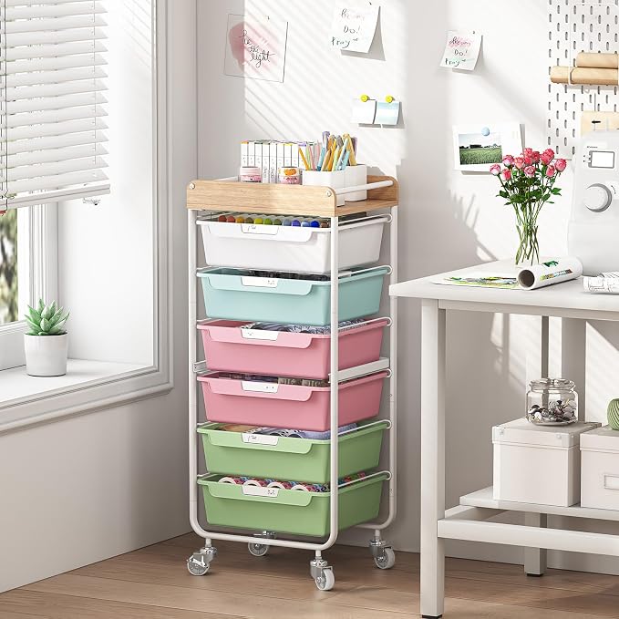 6 Drawer Rolling Cart for Craft Storage, Utility Drawer Organizer - Image 2
