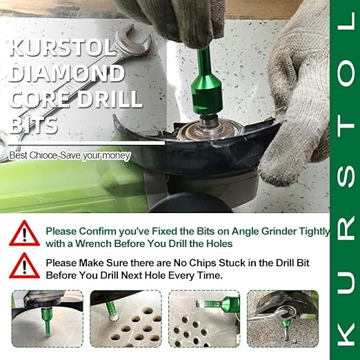 Tile Hole Saw Kit - 6pcs Diamond Core Drill Bits 25/35/50/65/75/102mm+1pc 3/4" Diamond Finger Milling Bit 5/8-11" Thread for Porcelain Ceramic Tile Granite Marble Angle Grinder
