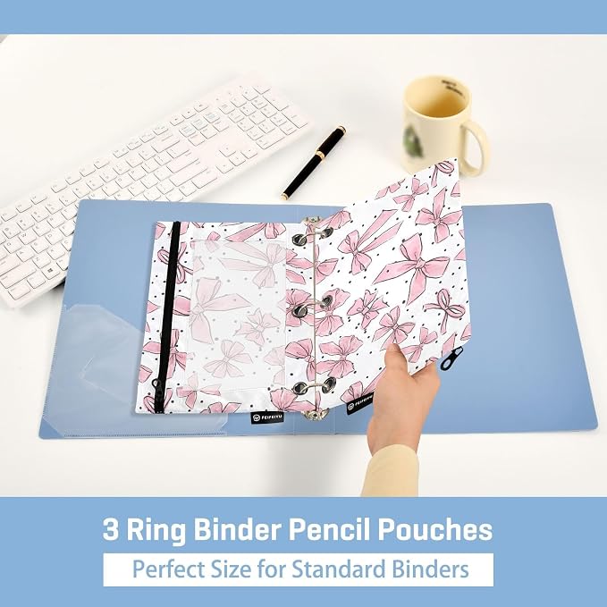 Cute Bows Pink Pencil Pouch for 3 Ring Binder, 2 Pack Waterproof Pencil Bags - Image 4