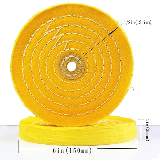 𝐋𝐮𝐨 𝐤𝐞 2 Pcs 6'' Extra Thick Cotton Buffing Wheel - 1/2'' Arbor Hole Spiral Sewn Muslin Cotton Polishing Wheel with for Bench Grinder Table Grinder (White & Yellow)