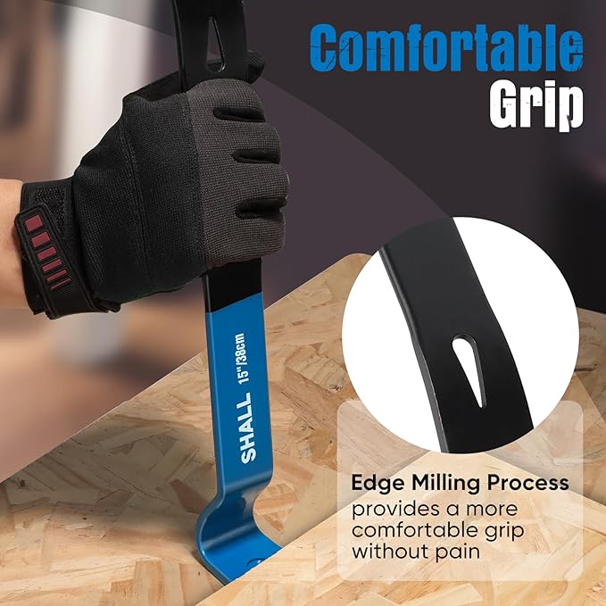 SHALL 15'' Flat Pry Bar, Heavy-Duty Nail Puller Crowbar, High-Carbon Steel Utility Claw Bar, Wonder Bar, Corrosion Resistant Nail Remover Pry Tool for Baseboard Removal, Home Remolding & Woodworking