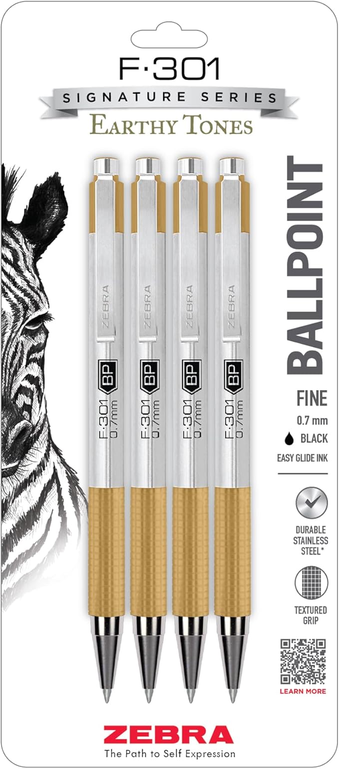 Zebra Pen F-301 Signature Series Retractable Ballpoint Pen, Stainless-Steel by ZebraPen