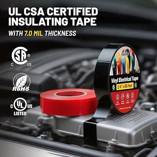 RED WOLF 10 Pack Colored Electrical Tape 3/4 Inch x 66 Ft Industrial Grade UL/CSA Listed 7 Mil Thick Flame Retardant High Temp Waterproof Electrical PVC Tape Electric Super Vinyl Rated 600V