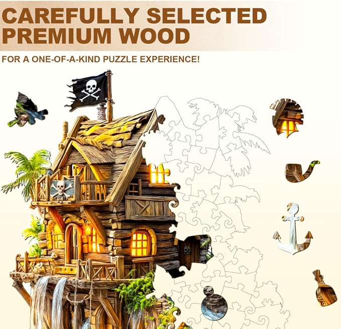 Wooden Puzzles for Adults, Pirate Cabin Wooden Puzzles 80 Pieces, Unique Animal - Image 6