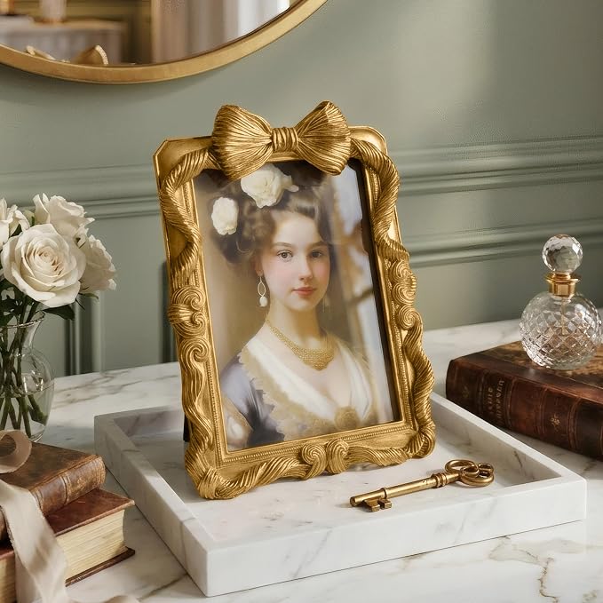 Gold Picture Frames 5x7 Bow Frame, Ornate Elegant 5 by 7 Photo Frame - Image 3