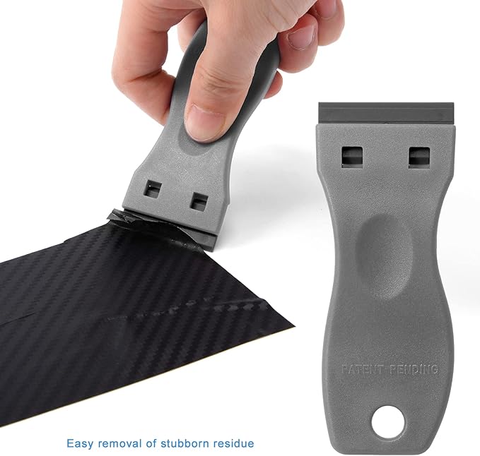 FOSHIO 2PCS Plastic Razor Blade Scraper Tool and 100PCS Plastic Blades for Gasket Remover, Sticker Remover, Labels Decal and Adhesive Remover for Windows and Glass (Grey)