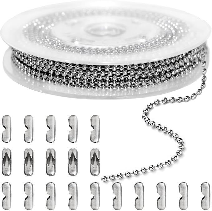 Jishi 33ft Stainless Steel Ball Chain 2mm Bead Dog Tag Chain Beaded Necklace by Jishi