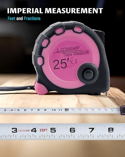 Lichamp Pink Tape Measure 4 Pack, with Soft Tape Measures, 10ft x 5/8in, 16ft x 3/4in, 25ft x 1in, 04MXPK
