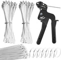 Heavy Duty Stainless Steel Cable Tie Gun Kit with 200 PCS 8.3 Inch Self-Locking Metal Zip Ties, Adjustable Tension & Cutting Tool for Garden Fence Repair, Outdoor Projects, Automotive (8.3'')