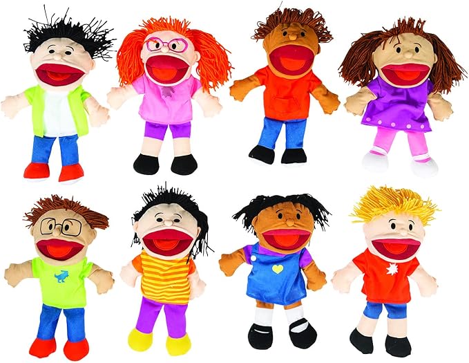 Fun Express Hand Puppets for Kids, 8 Multicultural, 14 Inch | Plush by FunExpress