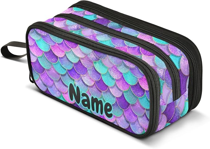 Custom Mermaid Scales Pencil Case Box Boys Girls Personalized Name Large Pencil by BOENLE-WELCOMEYOURCOMING