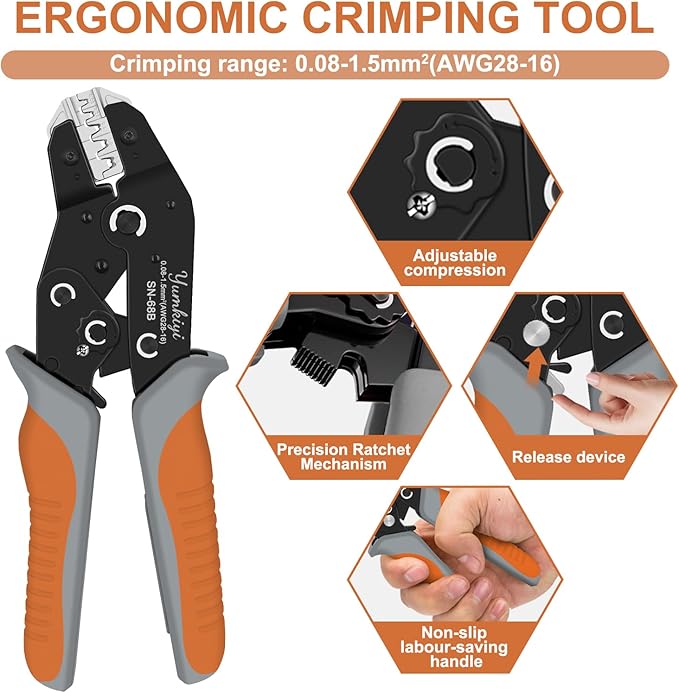 Wire Stripper and Crimping Tool Kit,AWG 24-10 Automatic Stripper Tool with AWG 28-16 Ratchet Wire Crimper For Open Barrel Connectors
