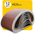4x24 4 x 24 Sanding Belt Pack 4-Inch x 24-Inch,12 Pcs(4 Each of 80 120 150 Grits) Aluminum Oxide for Sander