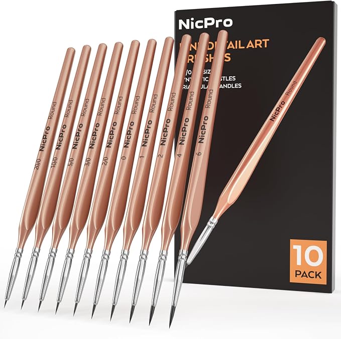Nicpro Detail Paint Brushes 10 PCS Aesthetic Fine Tip Professional Miniature by Nicpro