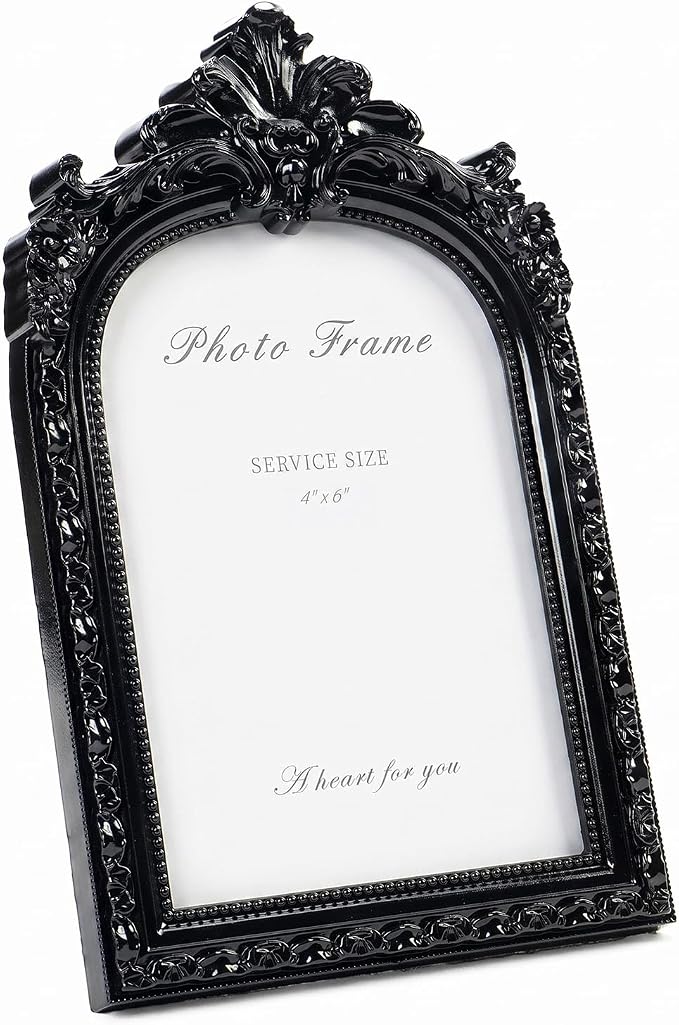 4x6 Black Picture Frame, Vintage Ornate Arched Photo Frame, Glass Front by Cuspin