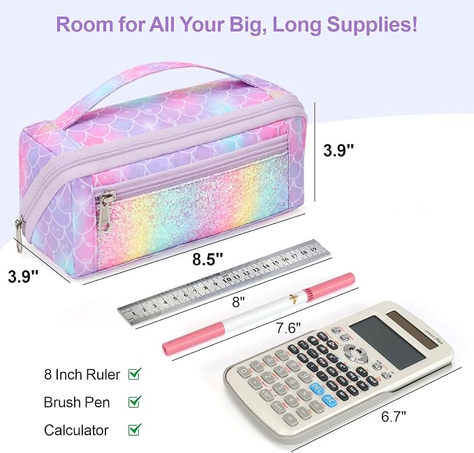 Large Pencil Case for Girls, Aesthetic Pencil Pouch for School, Wide Opening - Image 3