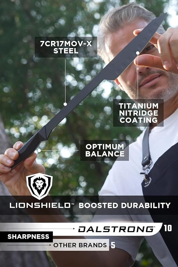Dalstrong BBQ Trident Carving Knife Set-Shadow Black Series-Black Titanium Nitride Coated-Extra-Long Knife & Fork Set-Razor Sharp-High Carbon Steel-NSF Certified