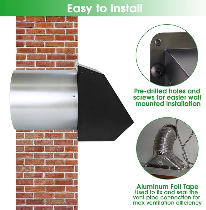 3 Inch Dryer Vent Cover Wall Vent Hood with Screen and Damper,Outdoor Dryer Vent Covers Outside Exhaust Vent Cover for Duct Air Ventilation,Wall Mount Extractor Vent Cap,Galvanized Steel,Black