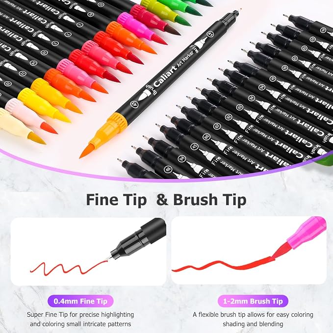Caliart 34 Double Tip Brush Pens Art Markers - Image 4