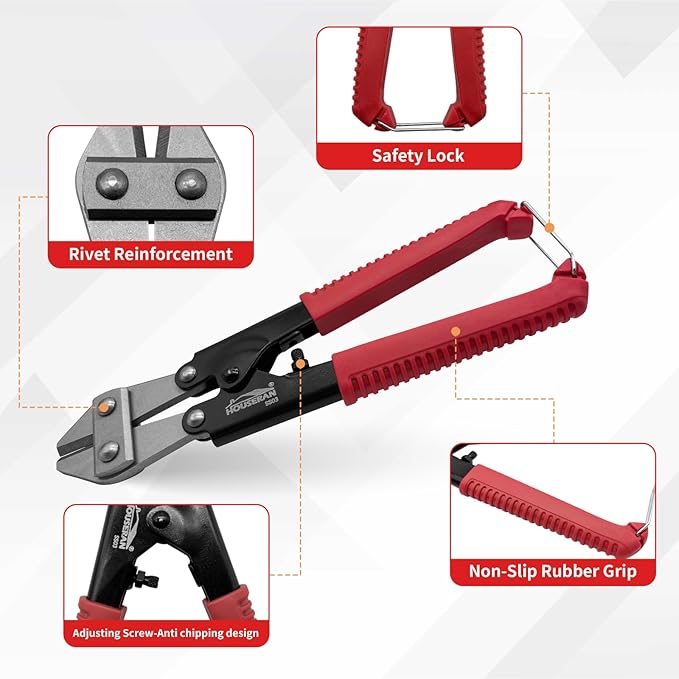 Bolt Cutter 8 inch, Mini Bolt Cutter with Comfort Handle Grip, Safty Lock, Heavy Duty Bolt Cutter for Bolts, Steel Wires, Cables and Rivets