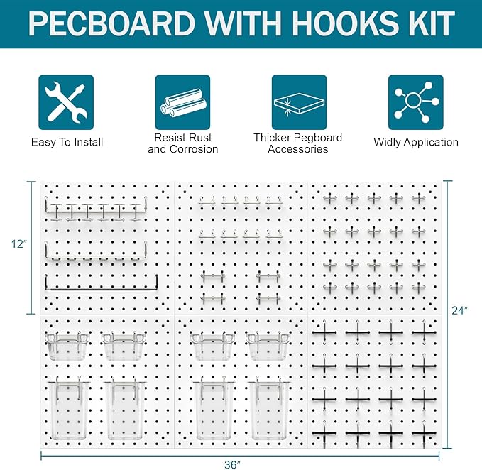 Peg Board Kit, Includes Pegboard and Accessories, - Image 4