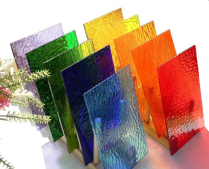 Lanyani 10 Sheets Bright Variety Transparent Textured Stained Glass Sheets Pack by LanyaniArtGlassMosaics