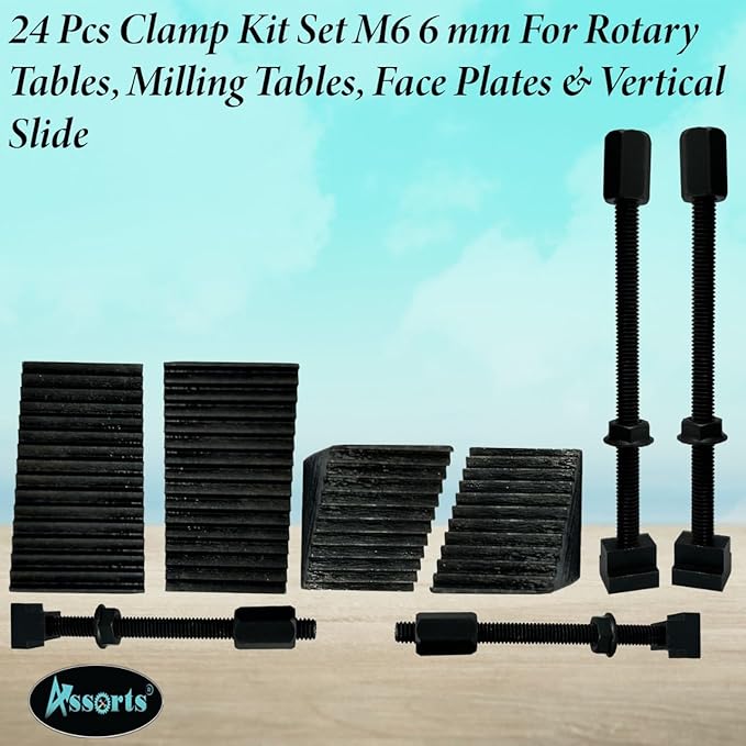 Assorts 24 Pcs Clamp Kit Set M6 6 mm For Rotary Tables, Milling Tables, Face Plates & Vertical Slide