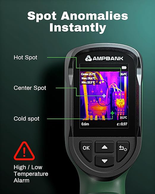 H128 Handheld Thermal Camera, 240 x 240 TISR Resolution, 24h Battery Life Thermal Imaging Camera, 25 Hz Infrared Camera with Temperature Alarm, -4℉~ 842℉ Temp Range, IP65 Protection Level