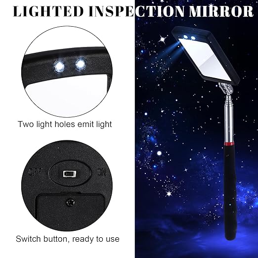 6 Pcs LED Telescoping Inspection Mirror,Retractable LED Mechanical Mirror Tool,Under Vehicle Inspection Mirror,Car Visual Reflector,Retractable Under Vehicle Detection Mirror