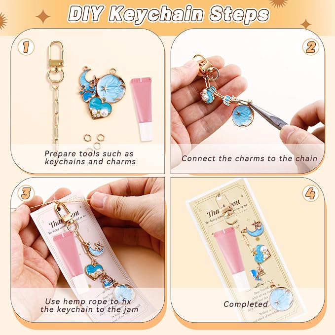 Wurosi 24 Set Lip Gloss Keychain Making Kit, Cellophane Bags, Thank You Cards - Image 4