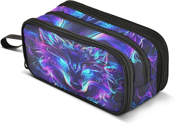 Mystical Wolf Face Pencil Case Box Boys Girls Large Pencil Pouch Zipper by BOENLE-WELCOMEYOURCOMING