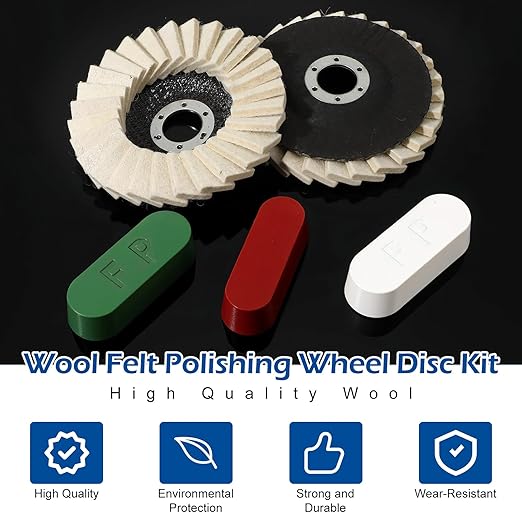 8 Pcs Wool Polishing Wheel Disc and Polishing Compounds Set Includes 5 Thicken Arbor Buffing Wheel 3 Buffing Compound 4 1/2 x 7/8 Inch Felt Flap Disc for Angle Grinder, Multi Surface