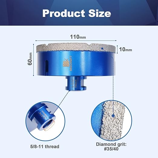110mm Diamond Core Drill Bit for Porcelain Tile Ceramic Marble Granite Drilling,BRSCHNITT 2pcs Vacuum Brazed Diamond Hole Saw with 5/8-11 Thread (110mm 2pcs)