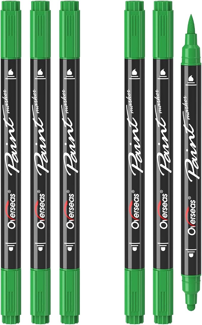 Overseas 6 Green Acrylic Paint Markers, Dual Tip Paint Pens Acrylic Marker | by Overseas