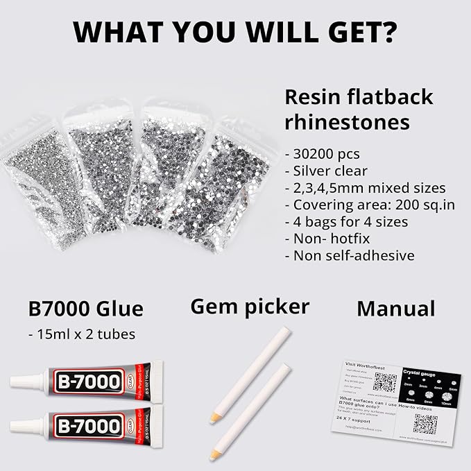 30200Pcs Silver Clear Rhinestones - Image 2