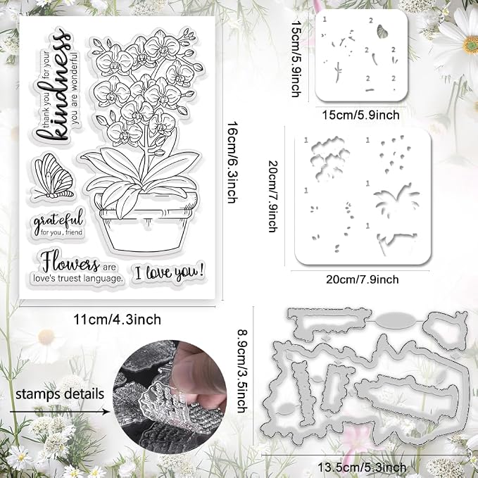 Phalaenopsis Orchid Pot Clear Stamps and Dies - Image 2