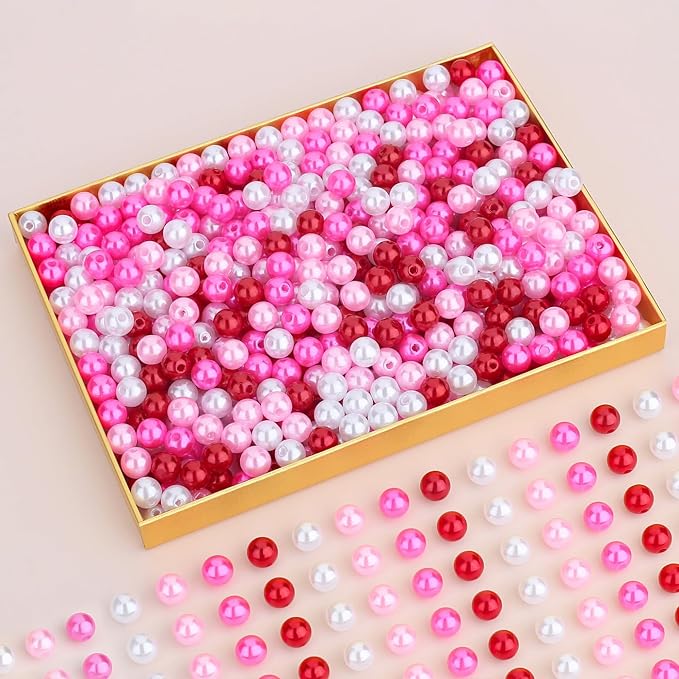 DUQGUHO 8mm Valentines Beads for Jewelry Making, Valentines Day Plastic Pearls - Image 4