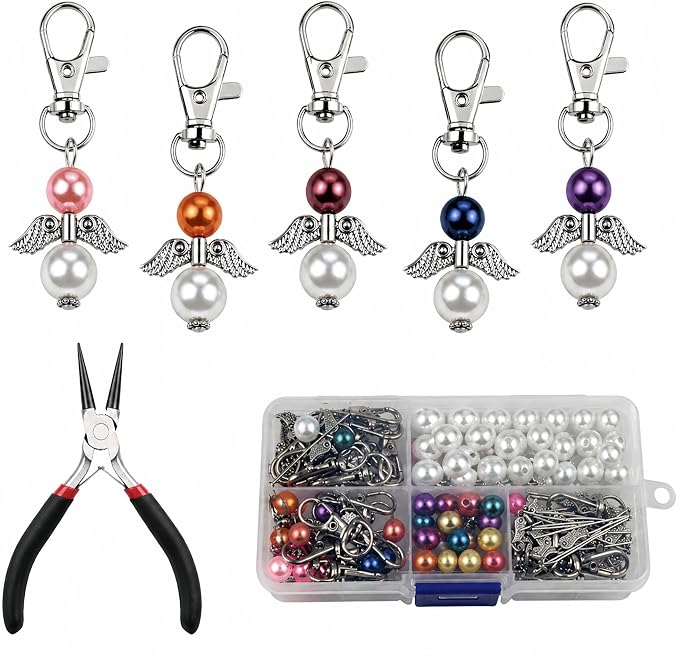 180Pcs DIY Angel Pendant Keychains Kit Includes Alloy Wing Spacer Imitated Bead by Unknown