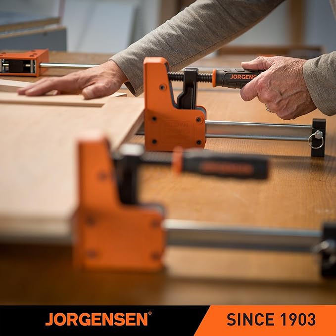 Jorgensen 18” Bar Clamp Set, 2-pack 90° Parallel Clamp Cabinet Master, Steel Jaw Bar Clamp for Woodworking, 1500 lbs load Limited