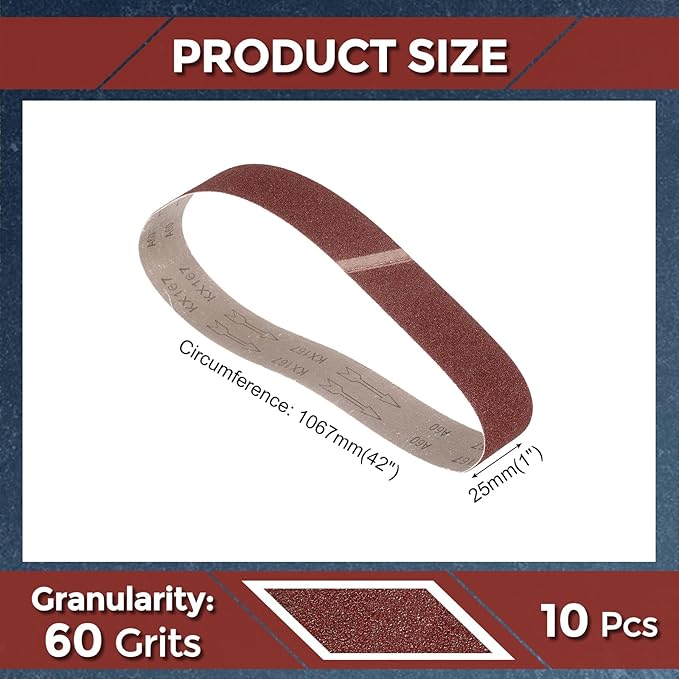 10 Pcs Sanding Belts 1 x 42 Inch 60 Grit Aluminum Oxide Abrasive Sandpaper for Belt Sander Metal Grinding Wood Working Weld Rust Removal