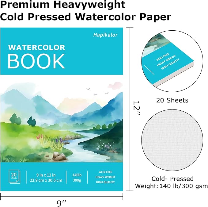 Hapikalor Watercolor Paper Pad, 140lb/300gsm Artist Painting Drawing Paper Book - Image 2