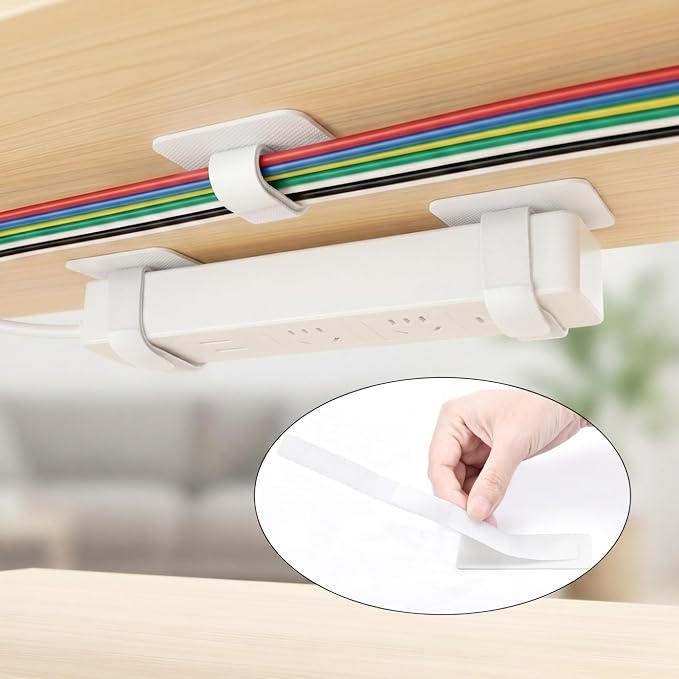 Cable Management Under Desk, 60 Pair Cord Organizer Straps | Reusable hook and - Image 5